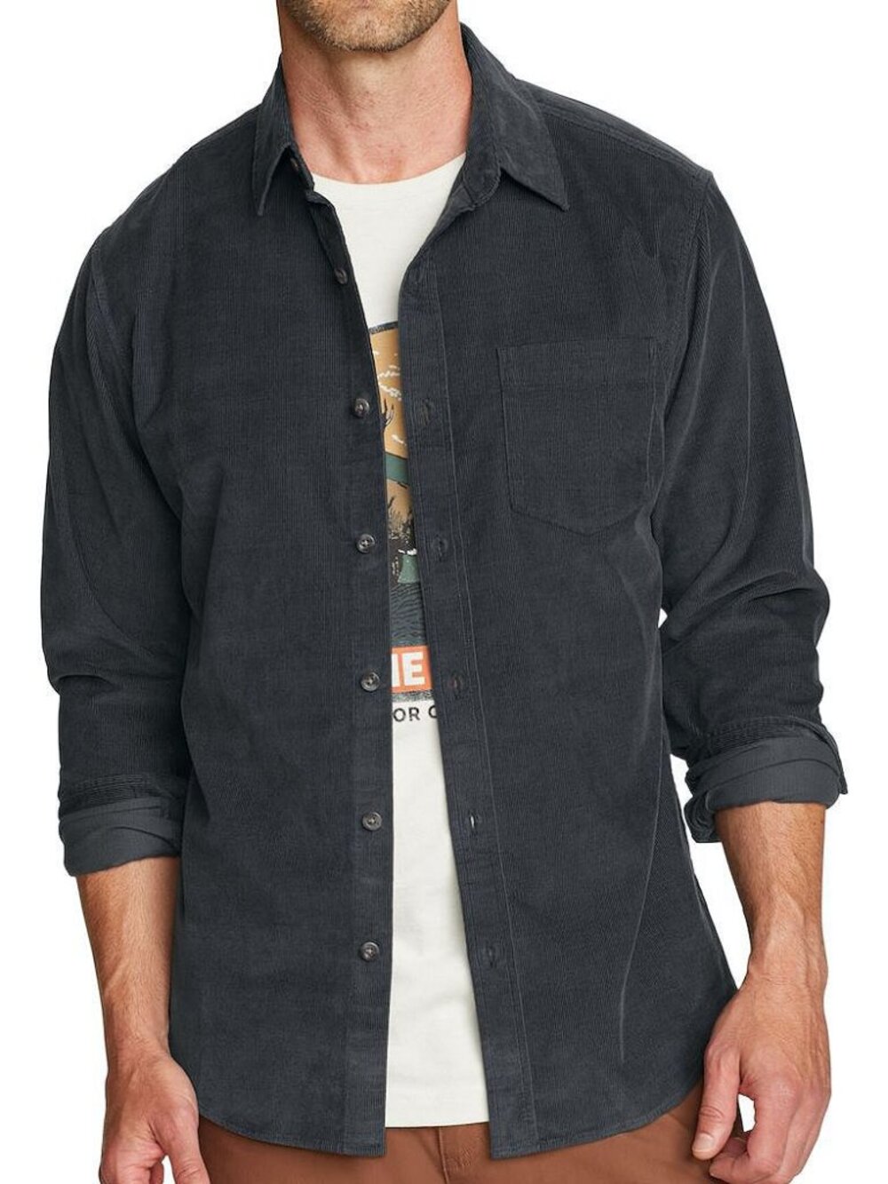 New! Eddie Bauer Corduroy Shirt Long Sleeve Men's XXL Storm Gray